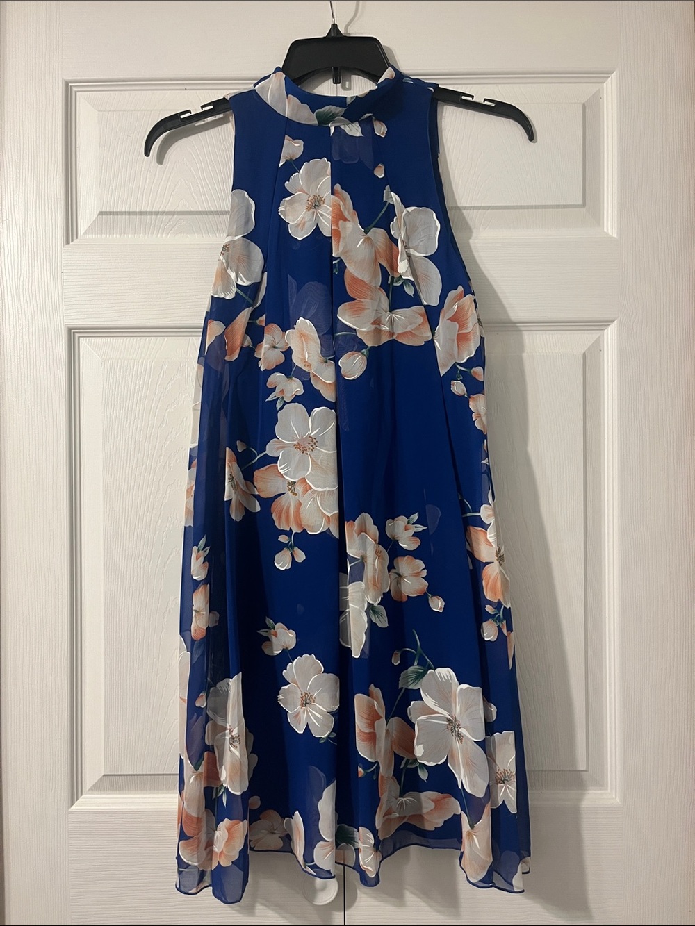 Robbie Bee Blue Floral High-Neck Midi Dress